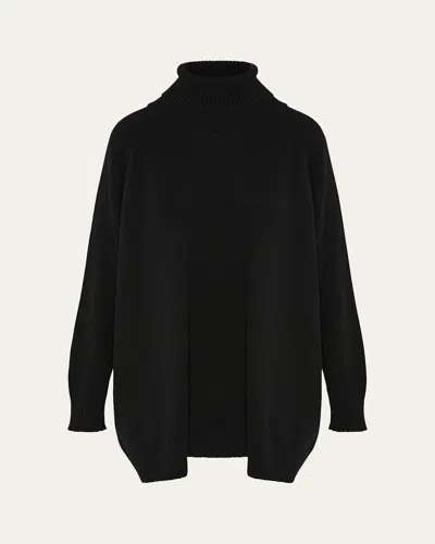 Eskandar Wide Raglan Sleeve Roll Neck Sweater (long Length) In Black
