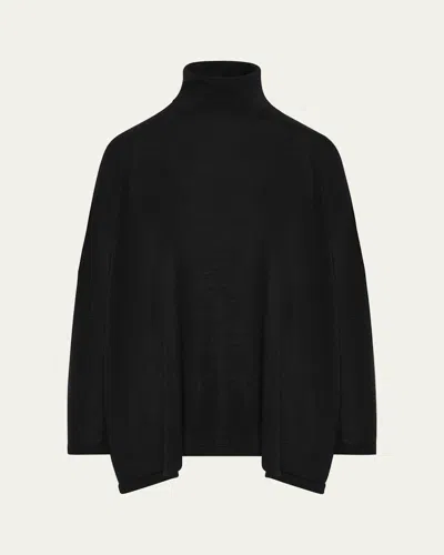 Eskandar Wide Scrunch Neck Top (mid Plus Length) In Black