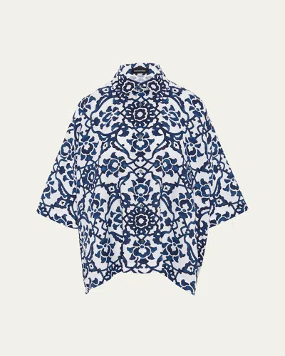 Eskandar Wide Short-sleeve Shirt With Collar (mid Plus Length) In Navy