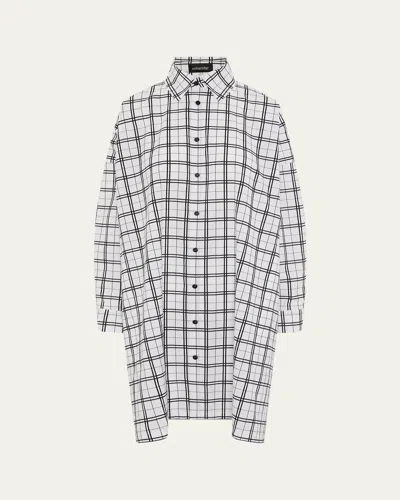 Eskandar Wide Trapeze Plaid-print Cotton Shirt In Black