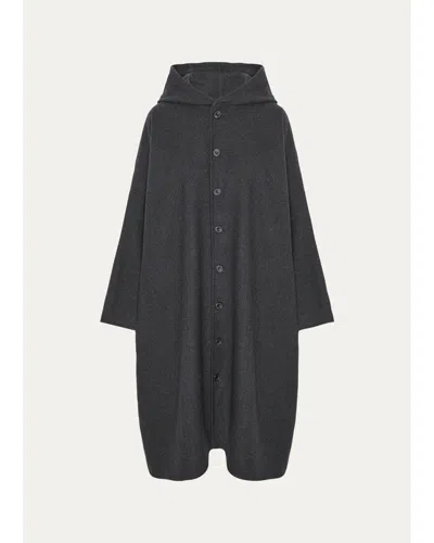 Eskandar Wool Cashmere Wide Hooded Buttoned Coat - 3/4 Length In Black