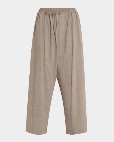 Eskandar Wool Japanese Trousers In Mushroom