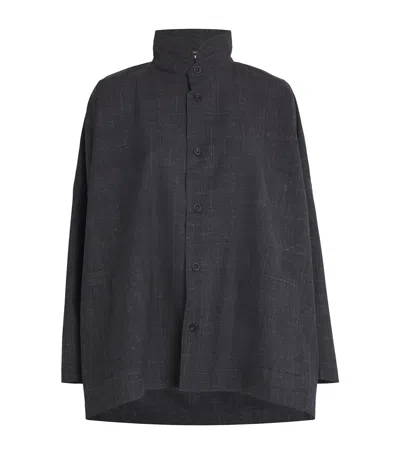Eskandar Wool-linen Double Stand-collar Shirt In Grey
