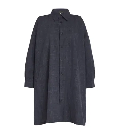 Eskandar Wool-linen Wide A-line Shirt Jacket In Blue