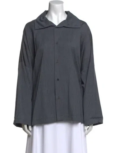 Pre-owned Eskandar Wool Long Sleeve Button-up Top In Blue