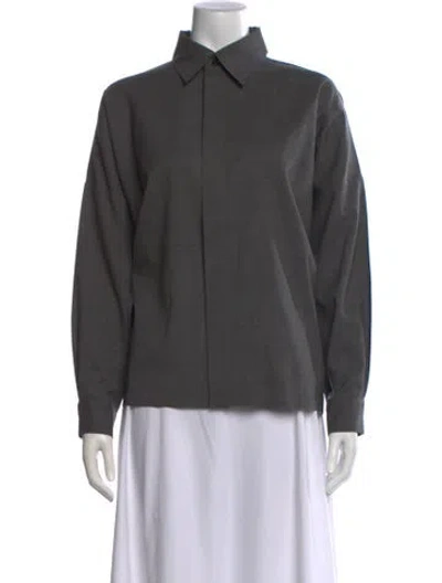 Pre-owned Eskandar Wool Long Sleeve Button-up Top In Gray