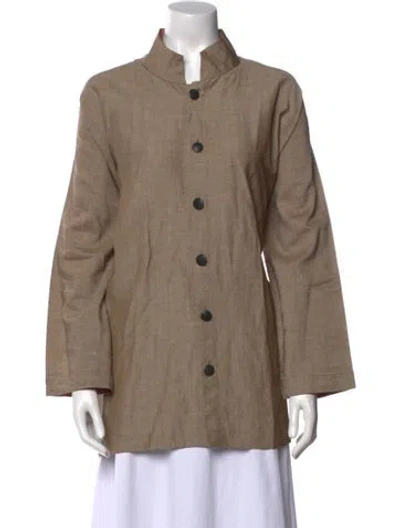 Pre-owned Eskandar Wool Mock Neck Button-up Top In Brown