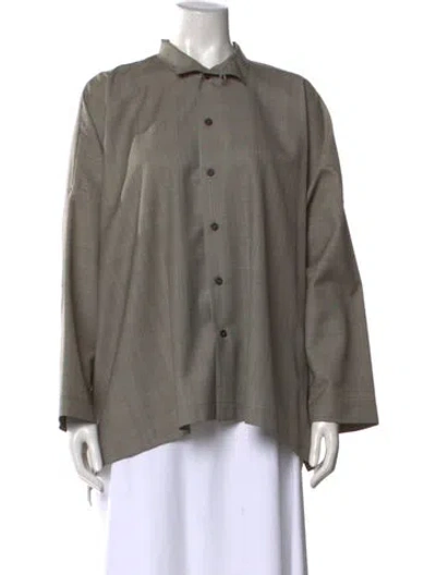 Pre-owned Eskandar Wool Plaid Print Button-up Top In Gray