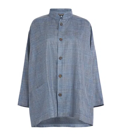 Eskandar Wool-silk-linen Mandarin-collar Jacket In Blue