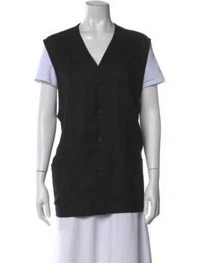 Pre-owned Eskandar Wool V-neck Button-up Top In Black