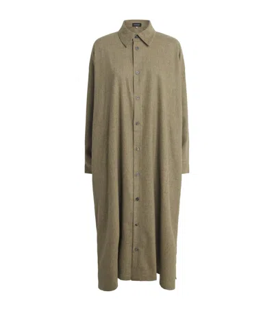 Eskandar Wool-blend Shirt Dress In Green