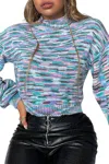 Esley Collection Cropped Mock Neck Space-dyed Sweater In Multi In Blue