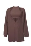 Esley Collection Cropped Tank And Pullover Two-piece Set In Brown In Brown