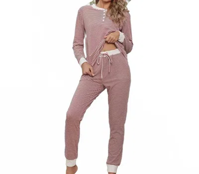 Esley Collection Long Sleeves Loungewear Set In Red/ White In Pink