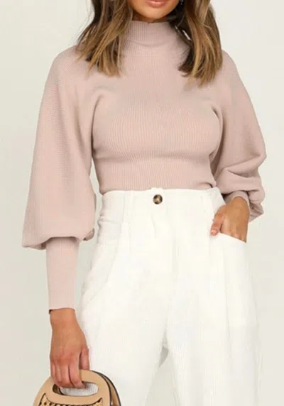 Esley Collection Lovely Mock Neckline Balloon Sleeves Top In Blush In Neutral