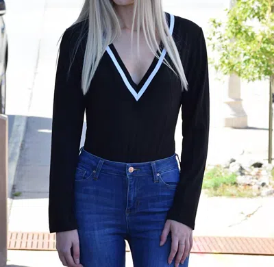 Esley Collection Simply Chic V Neck Bodysuit In Black