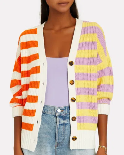 Esley Collection Two-tone Stripe Cardigan In White Stripe