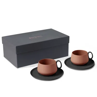Esma Dereboy Black / Red Tube Tea Cup Set Of Two Black Coral Colour In Brown