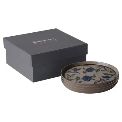 Pre-owned Esma Dereboy Handmade Porcelain Flora Round Dessert Plate Set Of 4 Rock In Gray