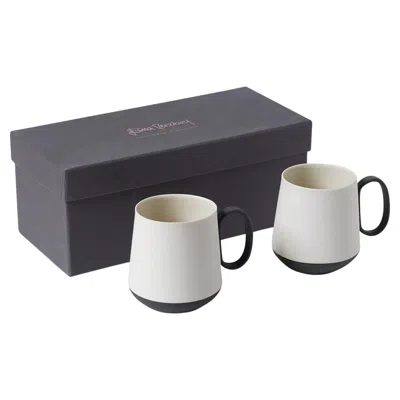 Pre-owned Esma Dereboy Handmade Porcelain Mug Set Of Two - Black Ivory  Tube Collection In White