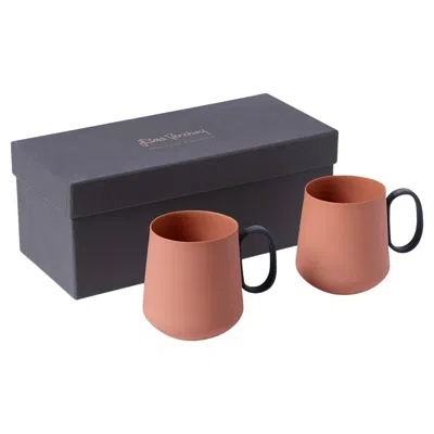 Pre-owned Esma Dereboy Handmade Porcelain Mug Set Of Two - Coral  Tube Collection In Red