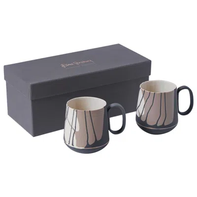 Pre-owned Esma Dereboy Hand-made Porcelain Tube Mug Set Of 2 Colour Wave Black&rock&ivory