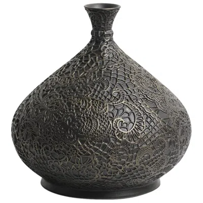 Pre-owned Esma Dereboy Limited Edition Handmade Ceramic Bronz Small Vase - Snoha Collection In Black