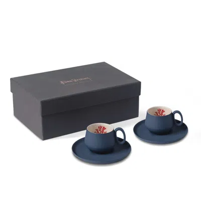 Pre-owned Esma Dereboy Tube Espresso Cup W?th Saucer Set Of 2 Ocean-red Coral
