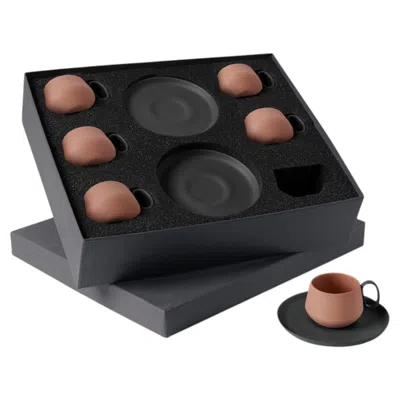 Pre-owned Esma Dereboy Tube Espresso Cup W?th Saucer Set Of 6 Black-coral