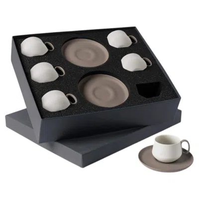 Pre-owned Esma Dereboy Tube Espresso Cup W?th Saucer Set Of 6 Rock-ivory In Black