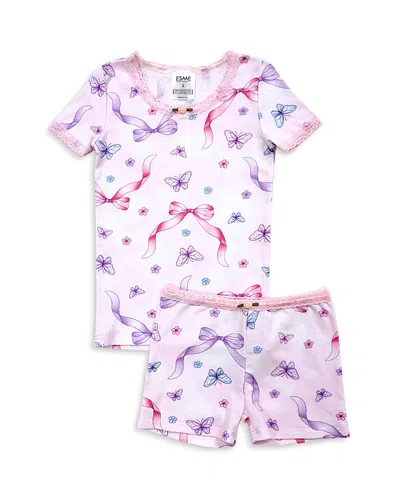 Esme Girls' Butterfly Print Short Sleeved Top & Shorts Pajama Set - Little Kid In Multi