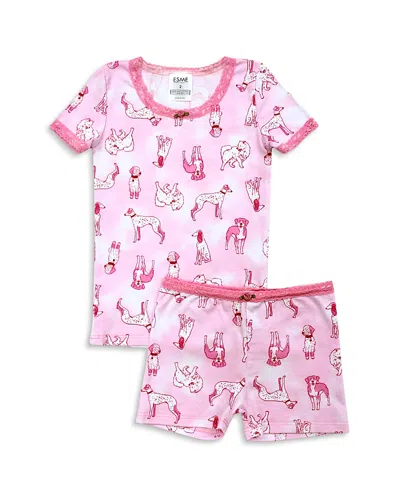 Esme Girls' Dog Print Short Sleeved Top & Shorts Pajama Set - Little Kid In Multi