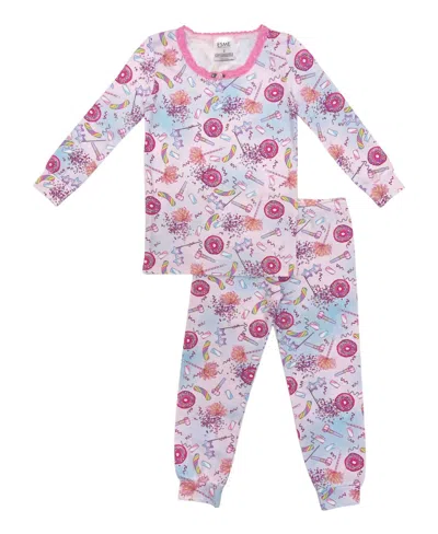 Esme Kids' Girls' Party Long Sleeve Pajama Set In Pink