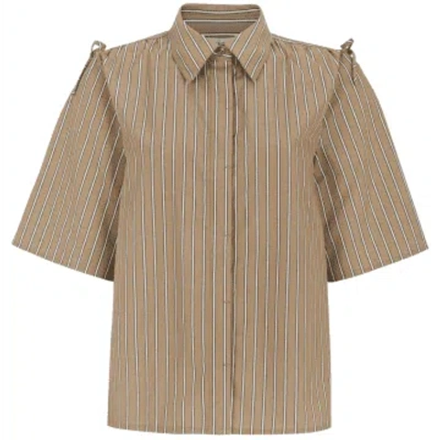 Esme Studios Burro Stripe Rikka Ss Shirt In Brown