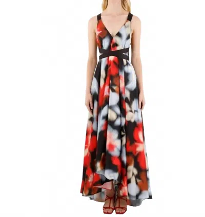 Especia Alejandra Haze Maxi Dress With Cris Cross Tie In Red In Multi