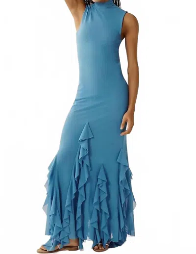 Especia Aneta Long Dress With Ruffle Hem In Blue