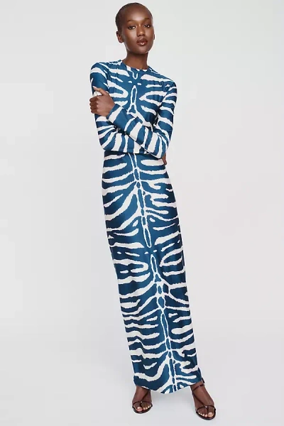 Especia Animal Print Fitted Maxi Dress In Blue
