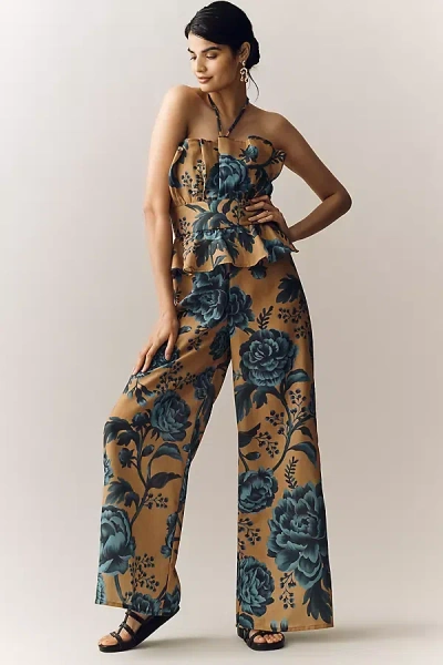 Especia Floral Peplum Halter Jumpsuit In Black