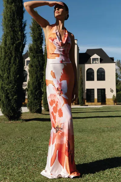Especia Moonflower Punch Maxi Dress In Orange In Multi