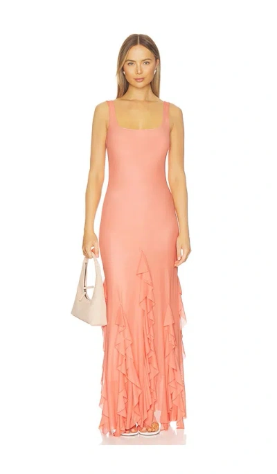 Especia Radiant Peach Long Dress In Coral