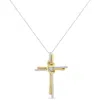 Espira 10k Two-tone Gold 1/15ct Tdw Round Cut Diamond Cross Pendant Necklace (i-j In Two-tone