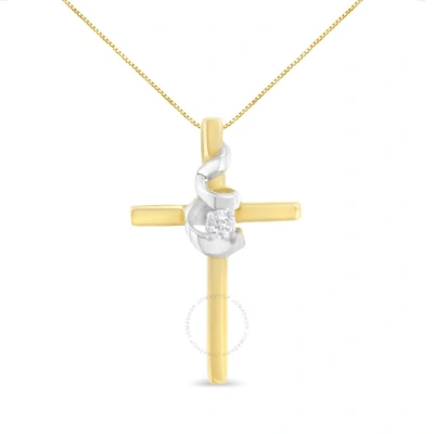 Espira 10k Two-tone Yellow & White Gold Diamond-accented Spiral & Cross 18" Pendant Necklace (j-k Co