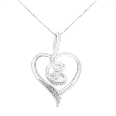 Espira 10k White Gold 1/25ct Tdw Round-cut Diamond Swirl Heart Pendant Necklace (i-j