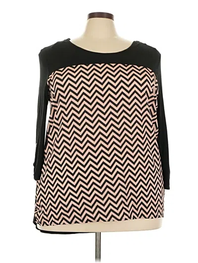 Pre-owned Espresso 3/4 Sleeve Top Black Chevron/herringbone Pattern Scoop Neck Tops