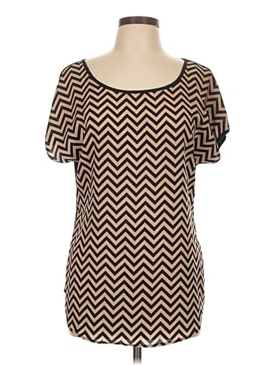 Pre-owned Espresso Short Sleeve Top Brown Chevron/herringbone Pattern Scoop Neck Tops