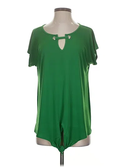 Pre-owned Espresso Short Sleeve Top Green Keyhole Neckline Tops
