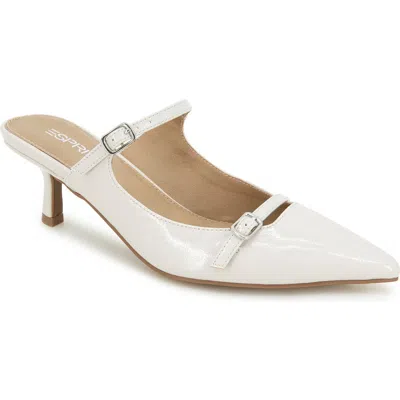 Esprit Frida Double Buckle Mule Pump In White Patent