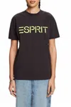 Esprit Logo Crewneck Cotton T-shirt In Anthracite In Grey
