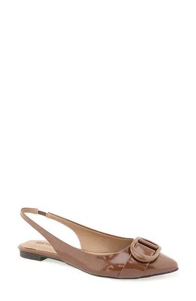 Esprit Preslee Faux Leather Slingback Flat In Brown Crinkle Patent