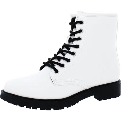 Esprit Shelby Womens Faux Leather Pull On Combat & Lace-up Boots In White